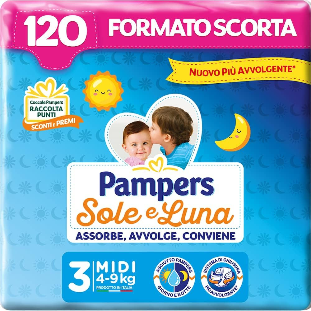 Pampers Sun and Moon Midi-blöjor, stl 3 (4-9 kg), 120 blöjor