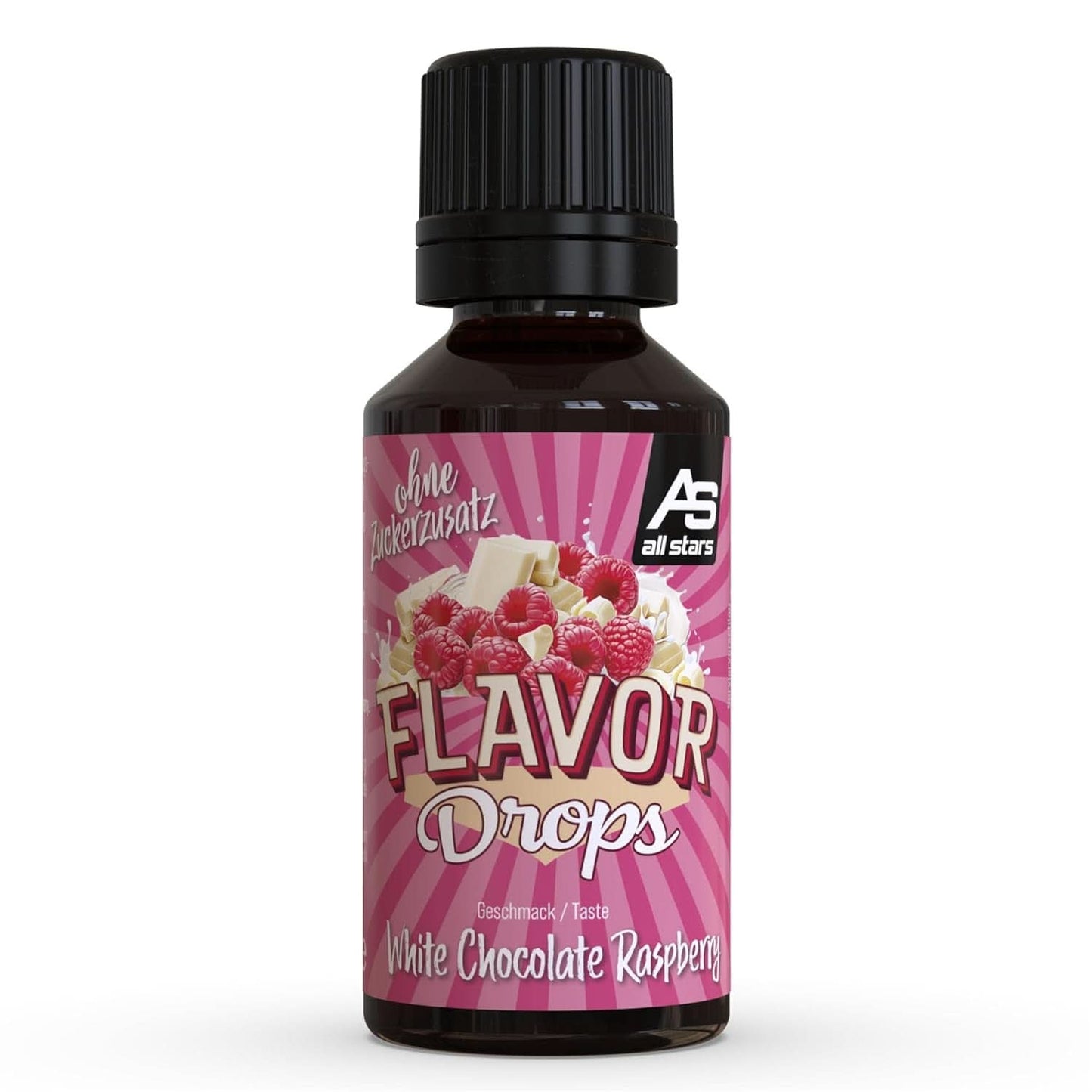 ALL STARS Flavor Drops, Smaksatta droppar utan tillsatt socker och utan kalorier - Sötma och smak för mat, 30 ml Sötningsmedel Naty Shop Vit choklad med hallon 30 ml