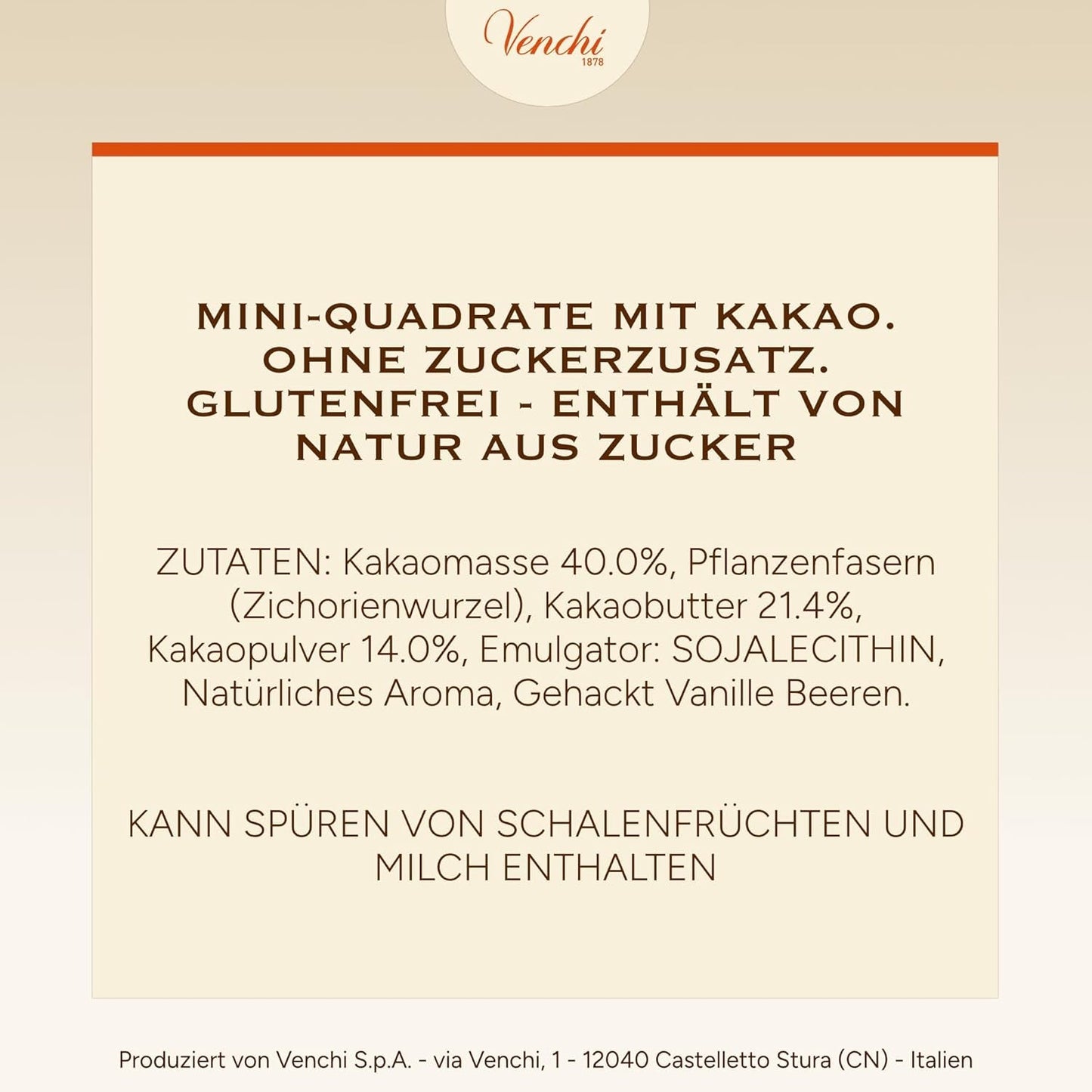 Venchi – Granblend Extra Black 75 % INGEN tillsatt socker, 1 kg – INGEN konstgjorda sötningsmedel – Glutenfri – Vegansk