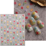 JMEOWIO 3D Nagelsticker Blumen Nail Art Sticker Selbstklebend Nagelaufkleber 5D Stereoskopisk Frühling Sommer Blumen Dekoration Nageldesign Zubehör 4 Blatt