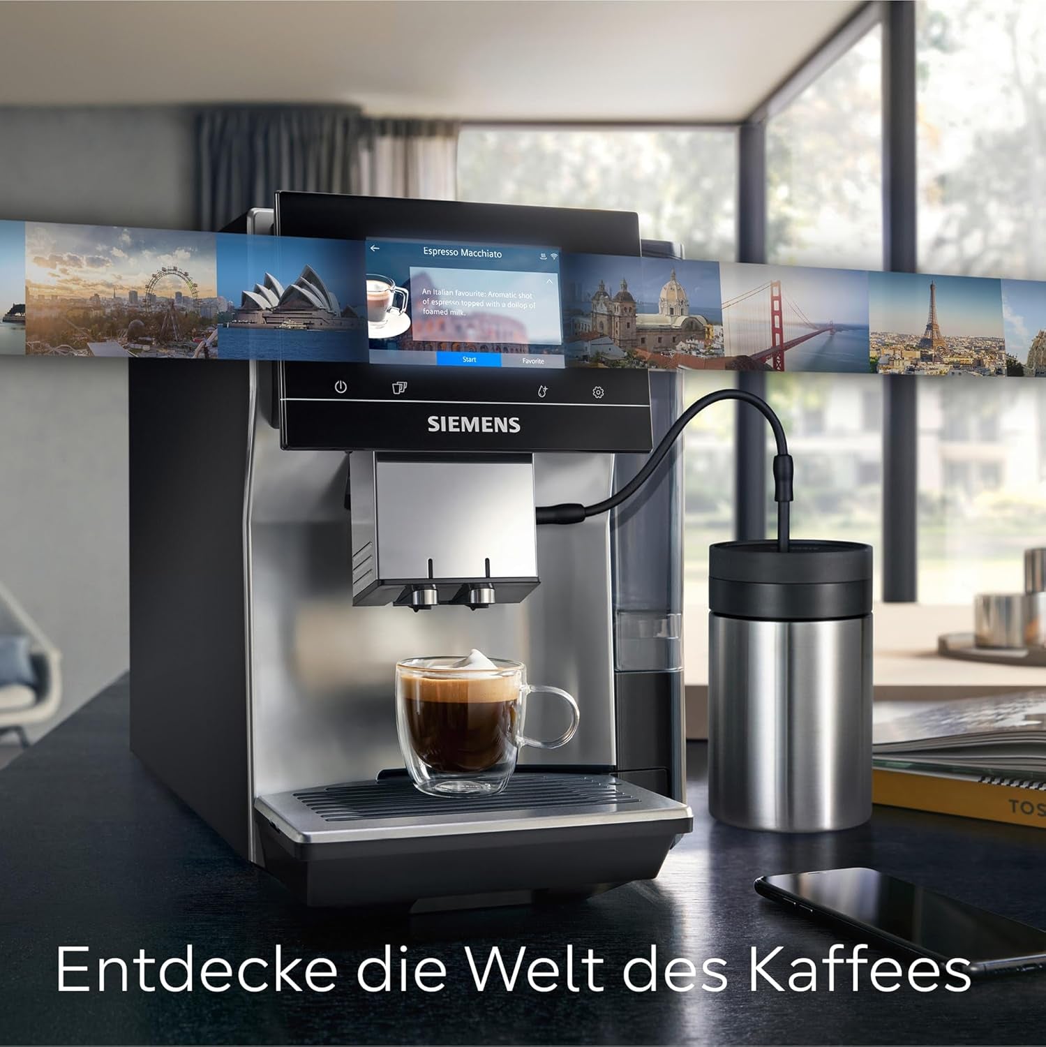 Automatisk espressomaskin Siemens EQ700 classic TP715D01, appkontroll, kallbryggning, intuitiv pekskärm, upp till 10 individuella kaffekreationer som favoriter, automatisk ångrengöring, 1500 W, silvergrå