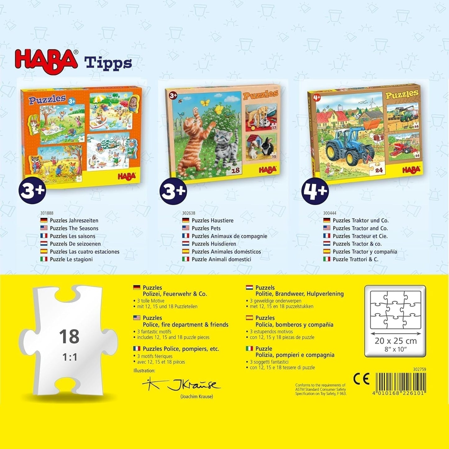 HABA brandkårspussel - 3-delat set för barn från 3 år och uppåt Polis- och ambulanspapppussel - Främjar finmotorik och koncentration - 1302759001 Puzzle Naty Shop