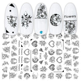 JMEOWIO Nagelsticker Geometrie 10 Blatt Nagelaufkleber Selbstklebend Schwarzes Herz Unregelmäßig Geformt Nagel Art Sticker Dekoration Nageldesign Zubehör