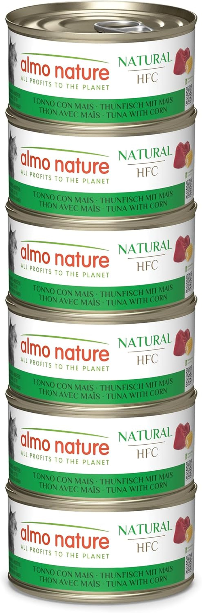 Almo Nature HFC Natural - Våtfoder för vuxna katter - Tonfisk och majs - Mänsklig kvalitet, Glutenfri - 6 x 70g