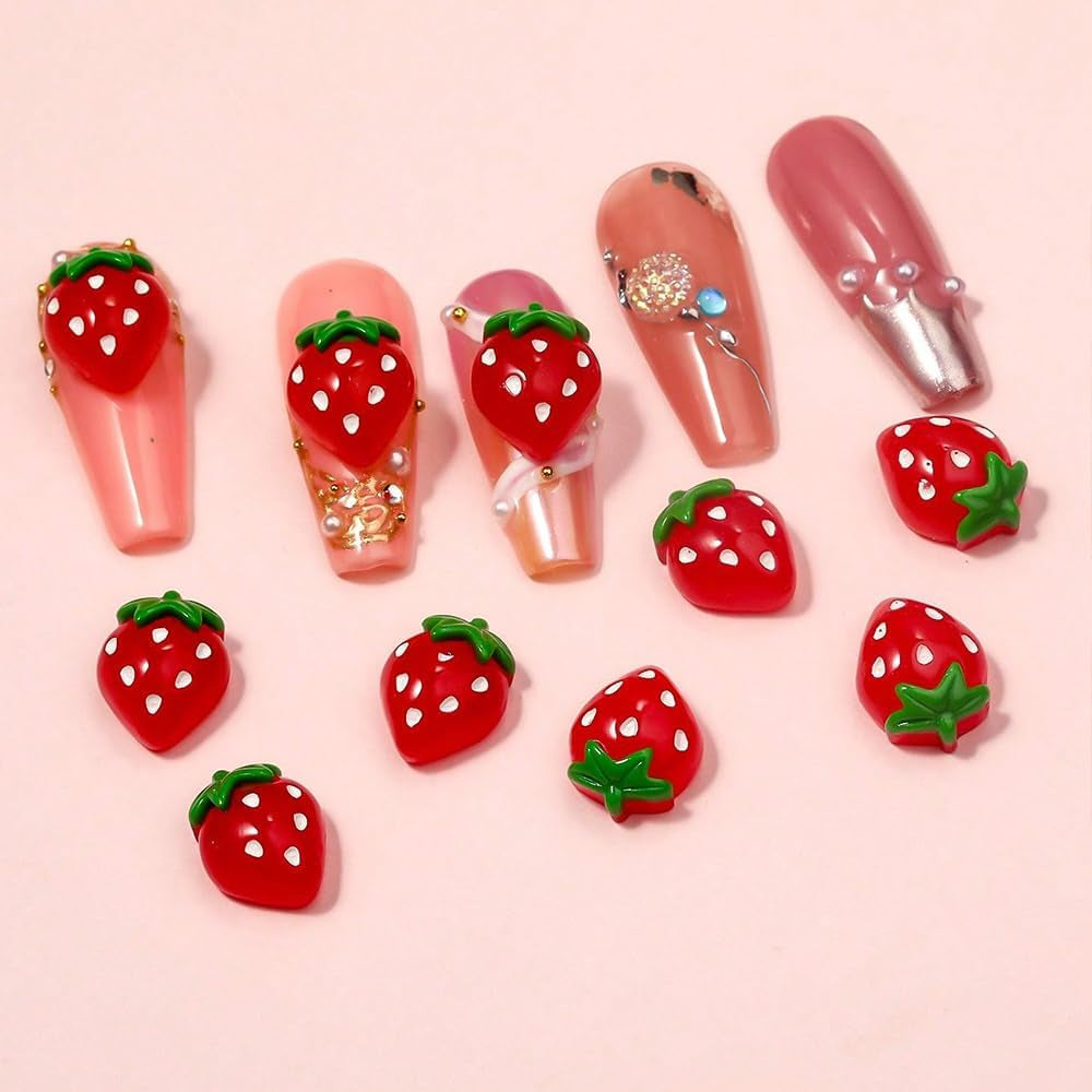 100st 3D Nail Charms Rosa Rot Kirsche Erdbeere Blume Nagel Charms Kamelie Rose Schmetterling Nail Art Charms Flatback Herz Schleife Charms Nägel Zubehör Mond Stern Nagelschmuck Nageldesign Anhänger