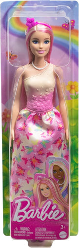Royal Barbie Doll med blont och rosa snyggt hår, färgglada accessoarer, rosa gradienttopp och fjärilskjol, HRR08 Naty Shop Dolls