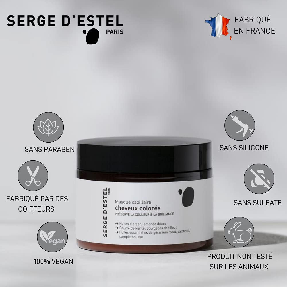 SERGE D'ESTEL PARIS Hårmask 250g Ger näring, reparerar och mjukgör färgskadat hår Vegansk formula, 250g Hårmask Naty Shop
