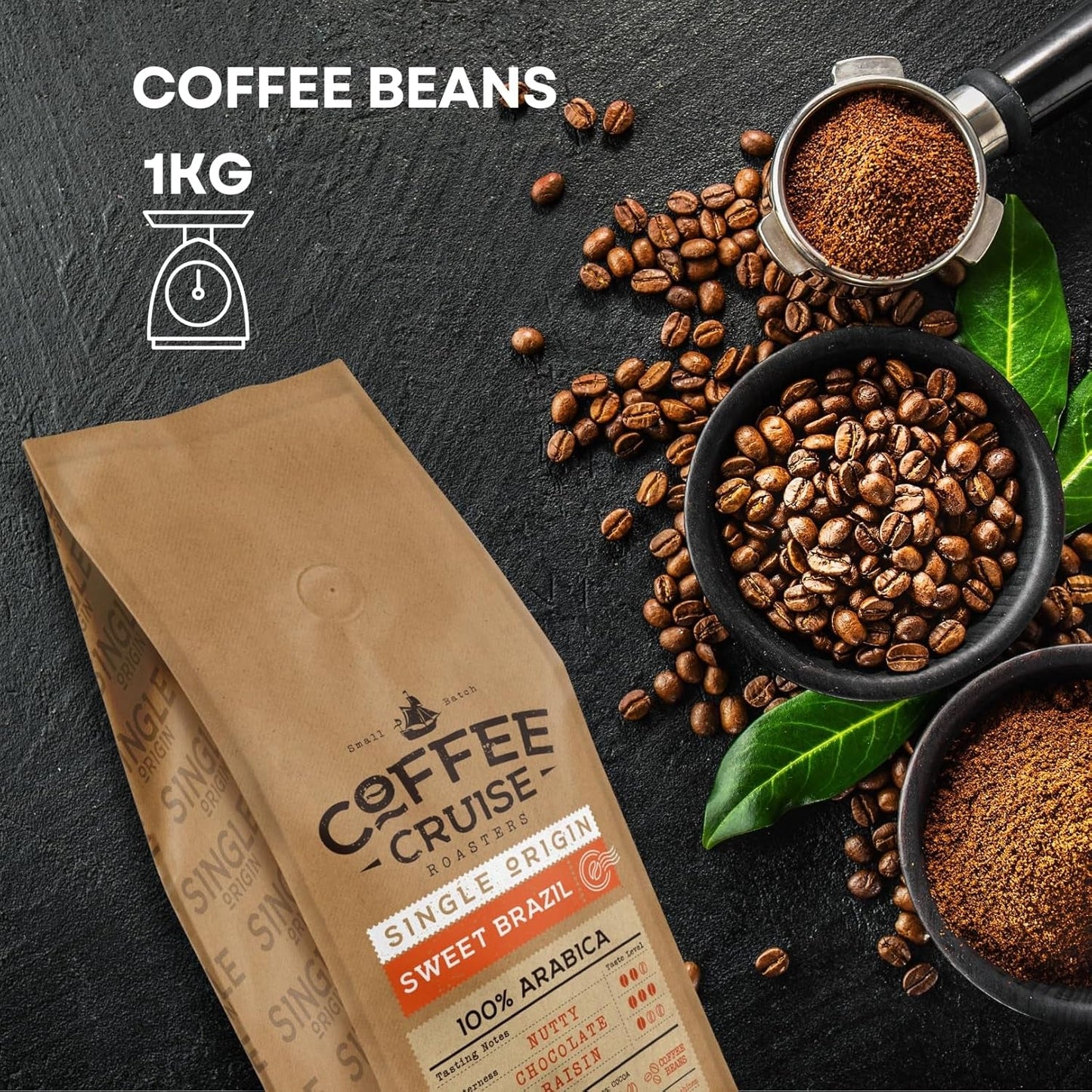 COFFEE CRUISE Sweet Brazil Brasilianische Kaffeebohnen 1kg - Mittlere Röstung - Aroma Kakao und Schokolade - Für All Kaffeemaschinen - 100% arabiska
