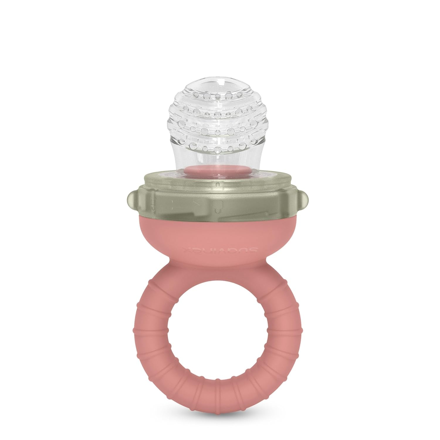Suavinex babybitring, kvävningssäker, livsmedelskvalitet, silikon, med lock, lätt att rengöra, diskmaskin och fryssäker, lugnar tandköttet, 6 månader och uppåt, rosa