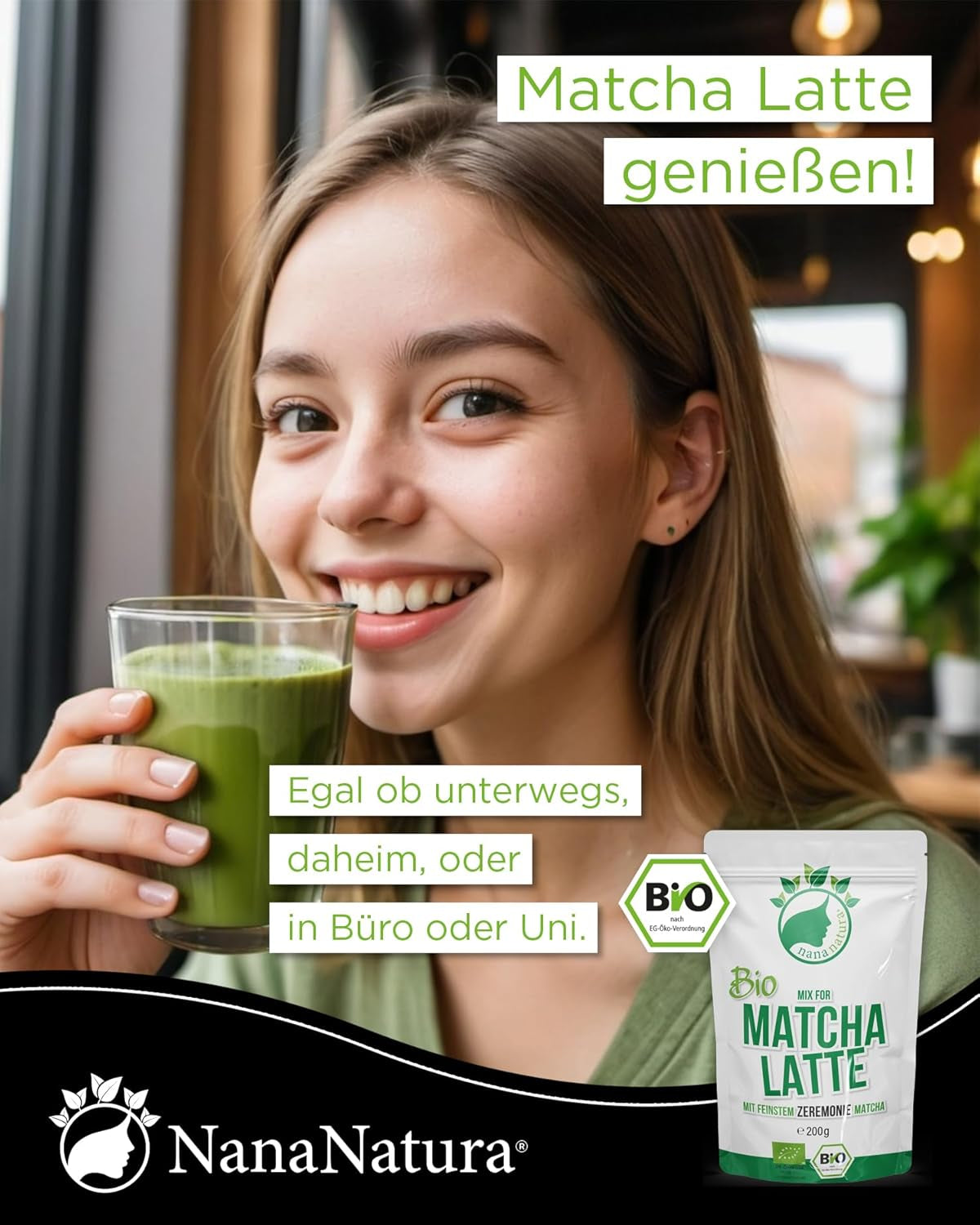 Nananatura'S Bio Matcha Latte Mix med 22 % ceremoniellt grönt tepulver från Japan | För en enkel och läcker njutning av te | Passar även till glass och bakverk