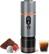 CONQUECO 12V bilespressomaskin: Bärbar espressomaskin med batteri för camping och resor - snabb uppvärmning på 2,5 minuter - 8 espressokoppar i en laddning