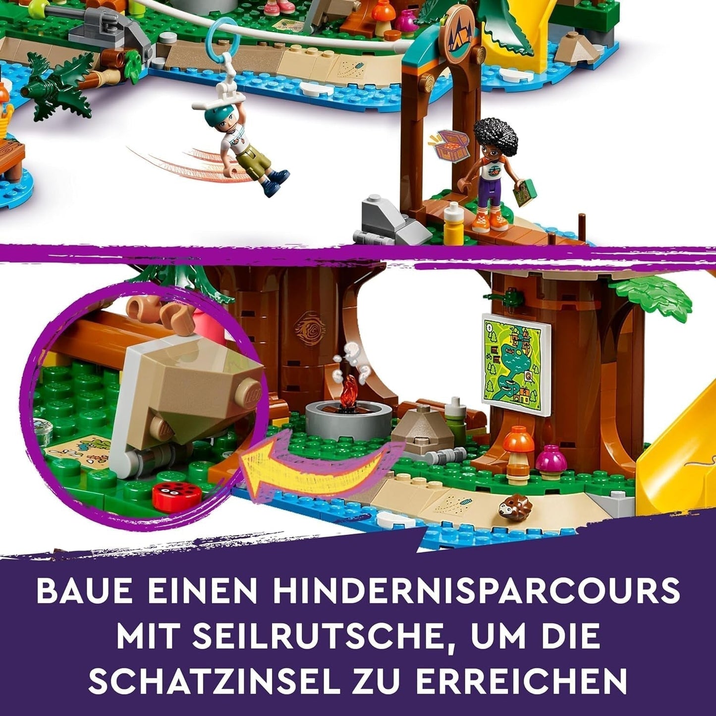 LEGO Friends trädkoja på äventyrsläger, lekset för flickor och pojkar 8 år gamla med 5 figurer och 5 djur, presentidé för kreativa spel, sportleksaker, dockhus 42631 Byggset Besuche den LEGO-Store