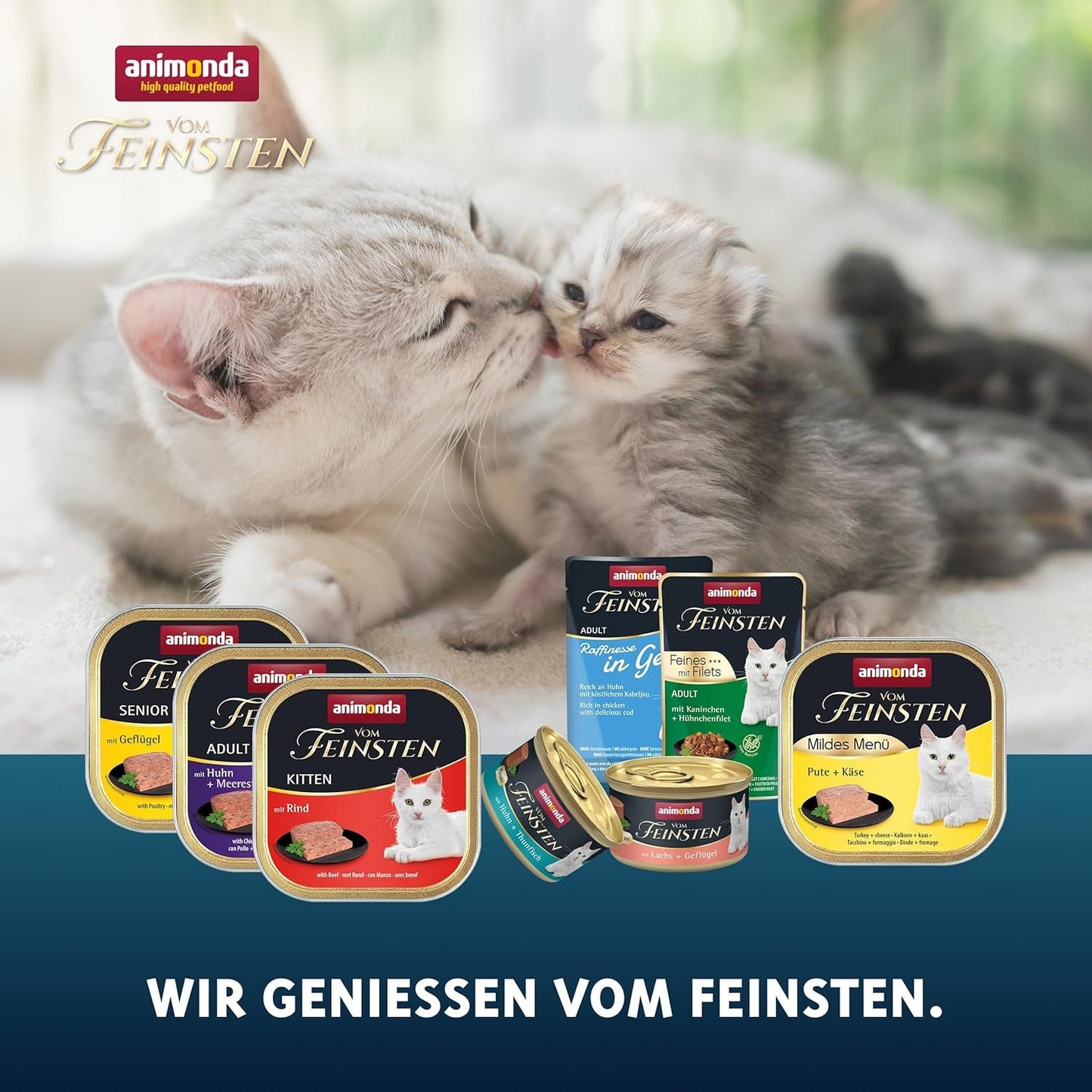animonda Vom Feinsten Kitten Variety for Kittens (32 x 100g), spannmålsfritt och sockerfritt våtfoder för unga katter med 100 % färska och köttiga ingredienser.
