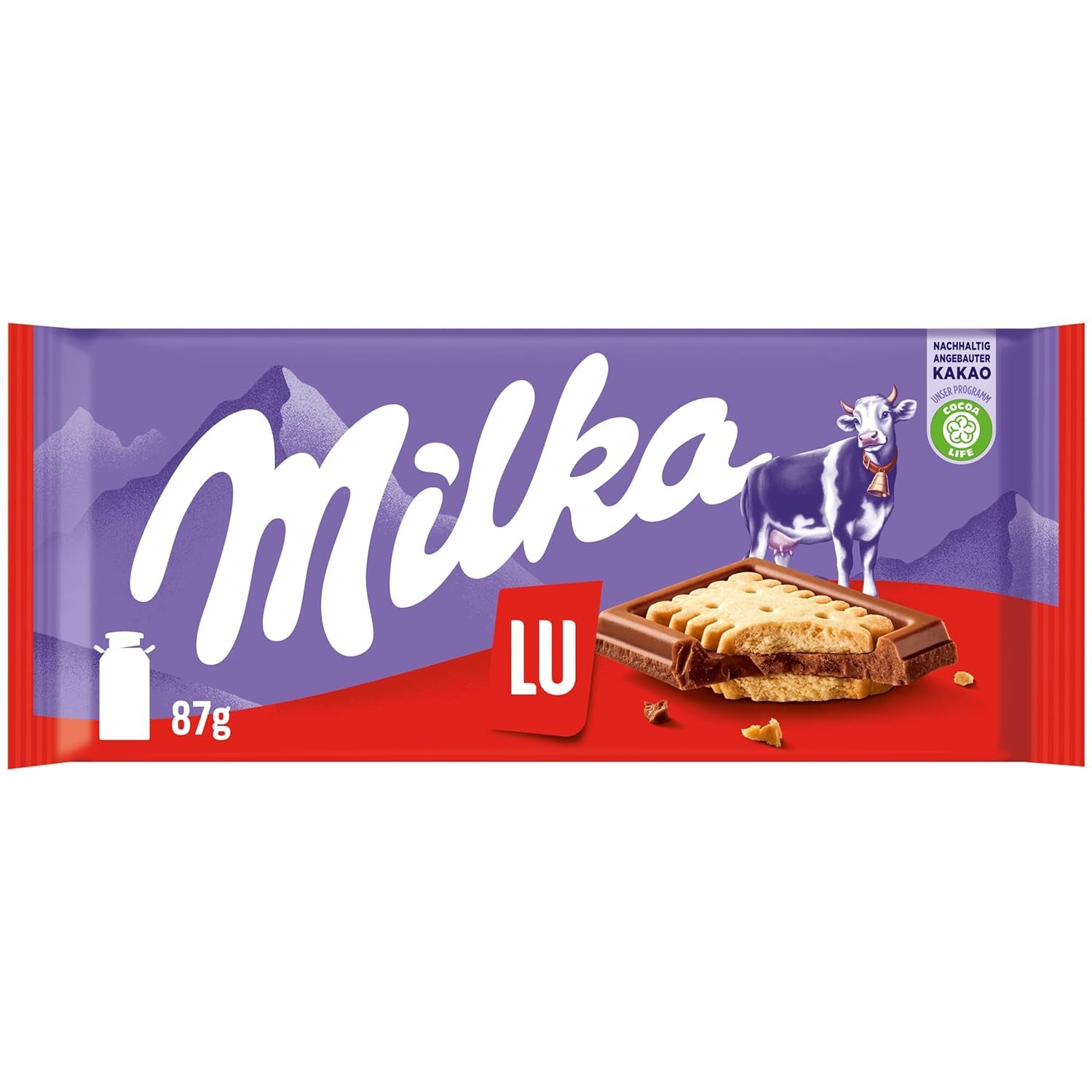 Milka LU – Alpin mjölkchoklad med knapriga LU-kex – 87g