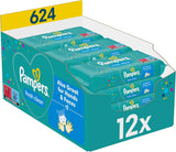 Pampers Fresh Clean våtservetter, 12 förpackningar med 52 våtservetter, 624 våtservetter totalt, lätt doft, även lämplig för händer och ansikte