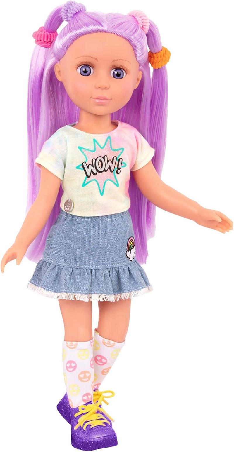 Glitter Girls - Luma - 36 cm ledad docka - Unikt lila hår och lila ögon - Hårförlängningar, rosett, clips och färgglad outfit - 3 år +