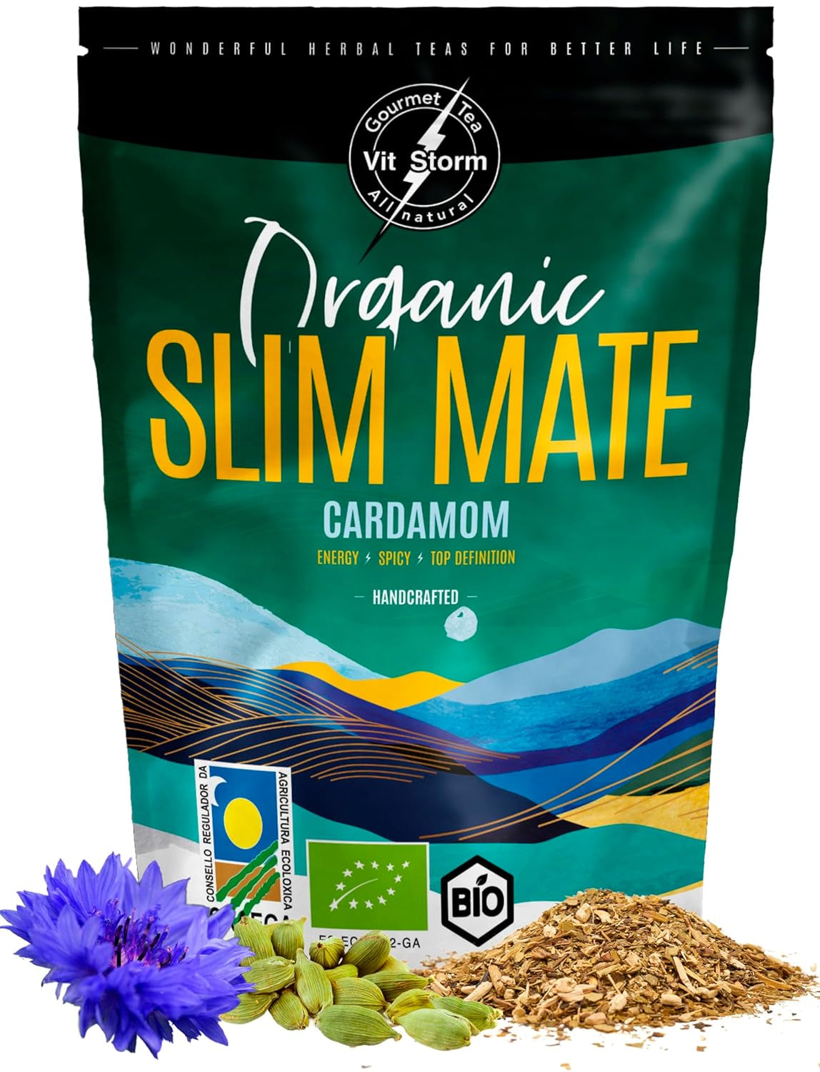 VITSTORM® Slim Tea Kardemumma – BIO Yerba Mate Tea – Detox och urindrivande te – 100G