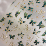 JMEOWIO 3D Nagelsticker Grün Gold Schmetterling Nail Art Sticker Selbstklebend Nagelaufkleber 5D Stereoskopisk Dekoration Nageldesign Zubehör 1 Blatt