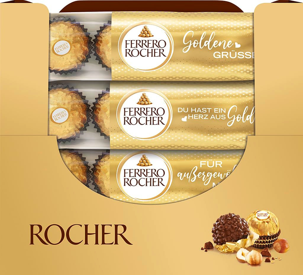 Ferrero Rocher - Krispiga och krämiga hasselnötspraliner - Alla hjärtans dag-present till honom och henne - 16 förpackningar med 4 individuella praliner