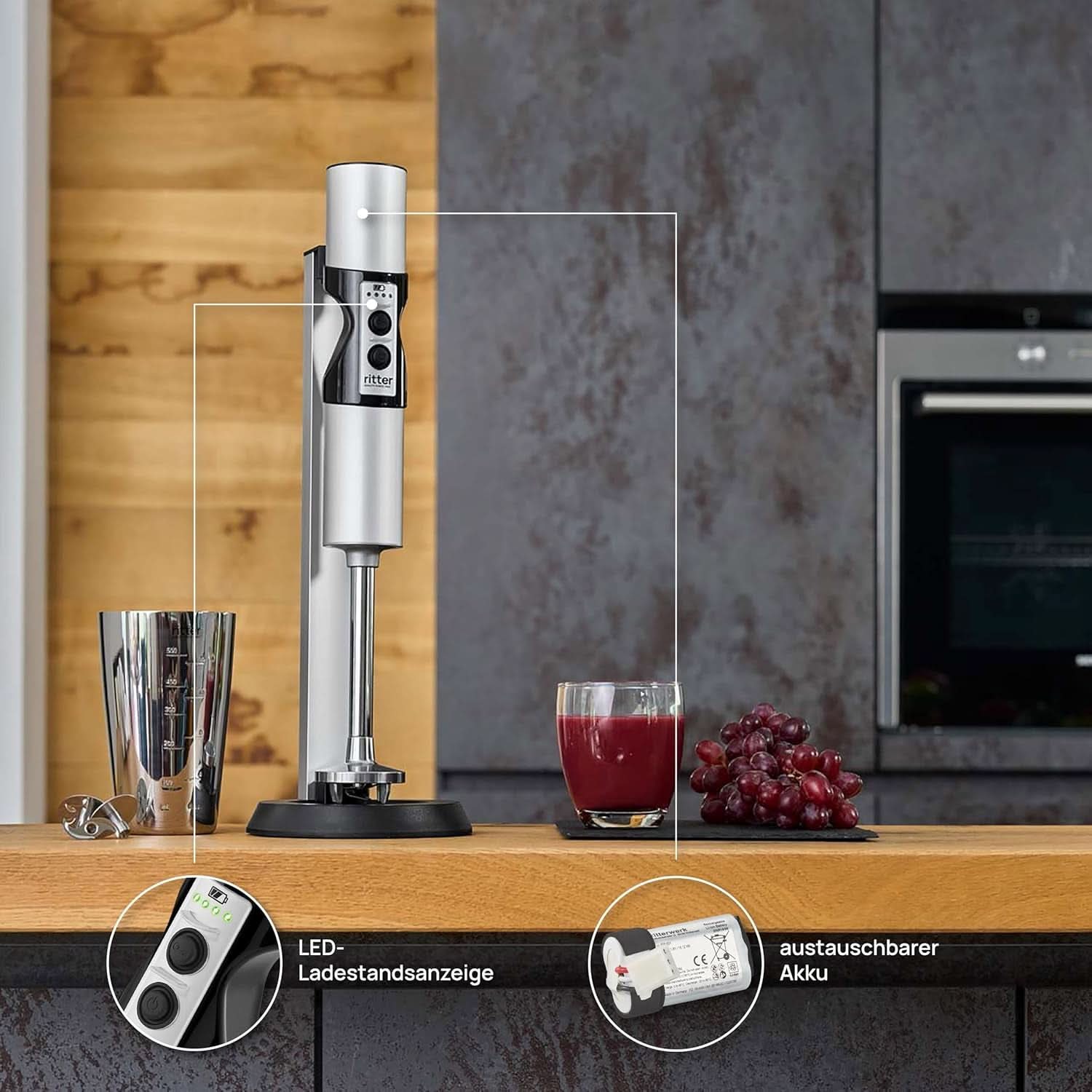 Ritter Stilo 7 plus Kabelloser Stabmixer, Pürierstab Mit Akku Aus Vollmetall, Tillverkad i Tyskland, Silber Kitchen Naty Shop