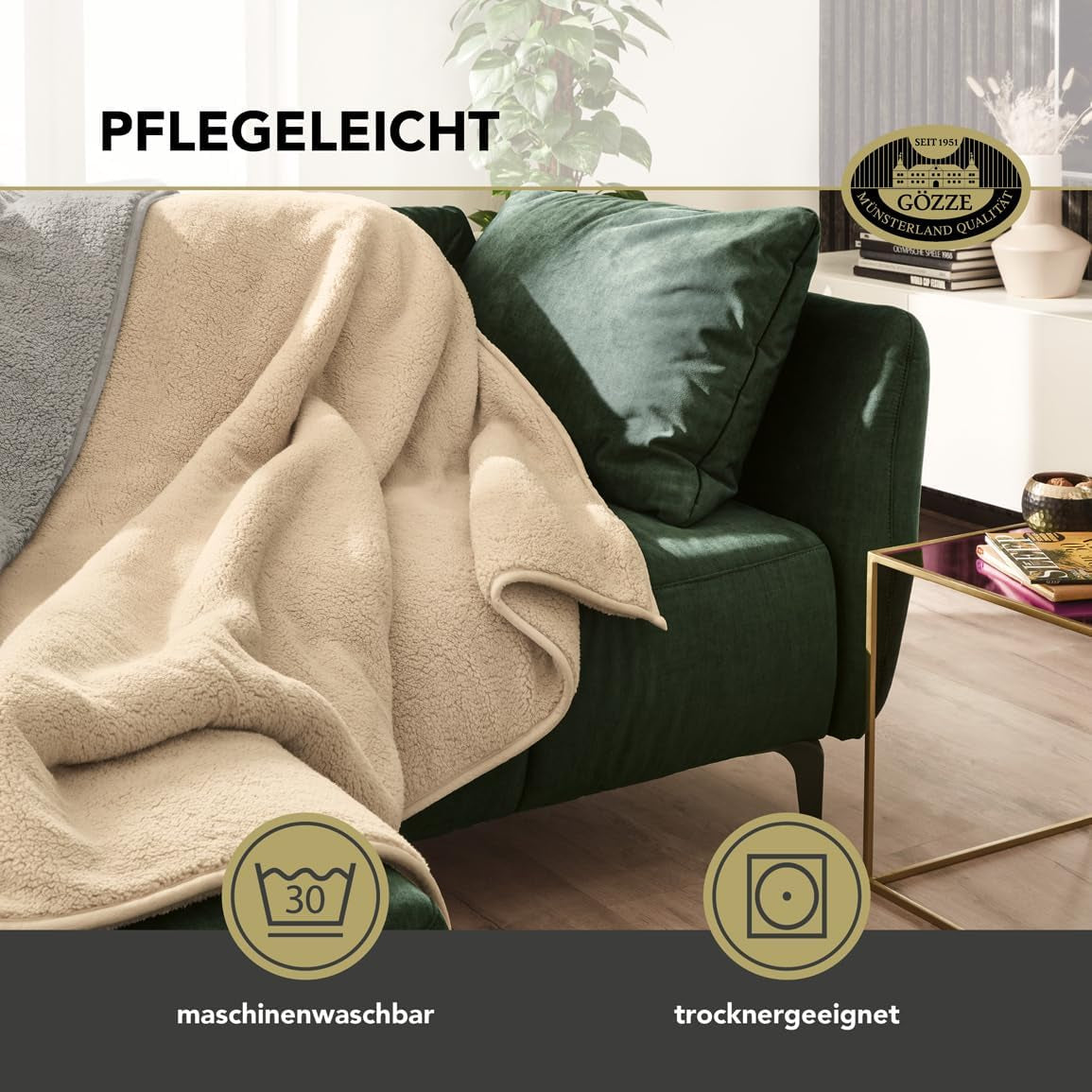 Gözze - Molnmjukt kramfilt, fårskinnsimitation, 100 % polyester (mikrofiber), 150 X 200 Cm - Kamel Täcken och täcken Naty Shop