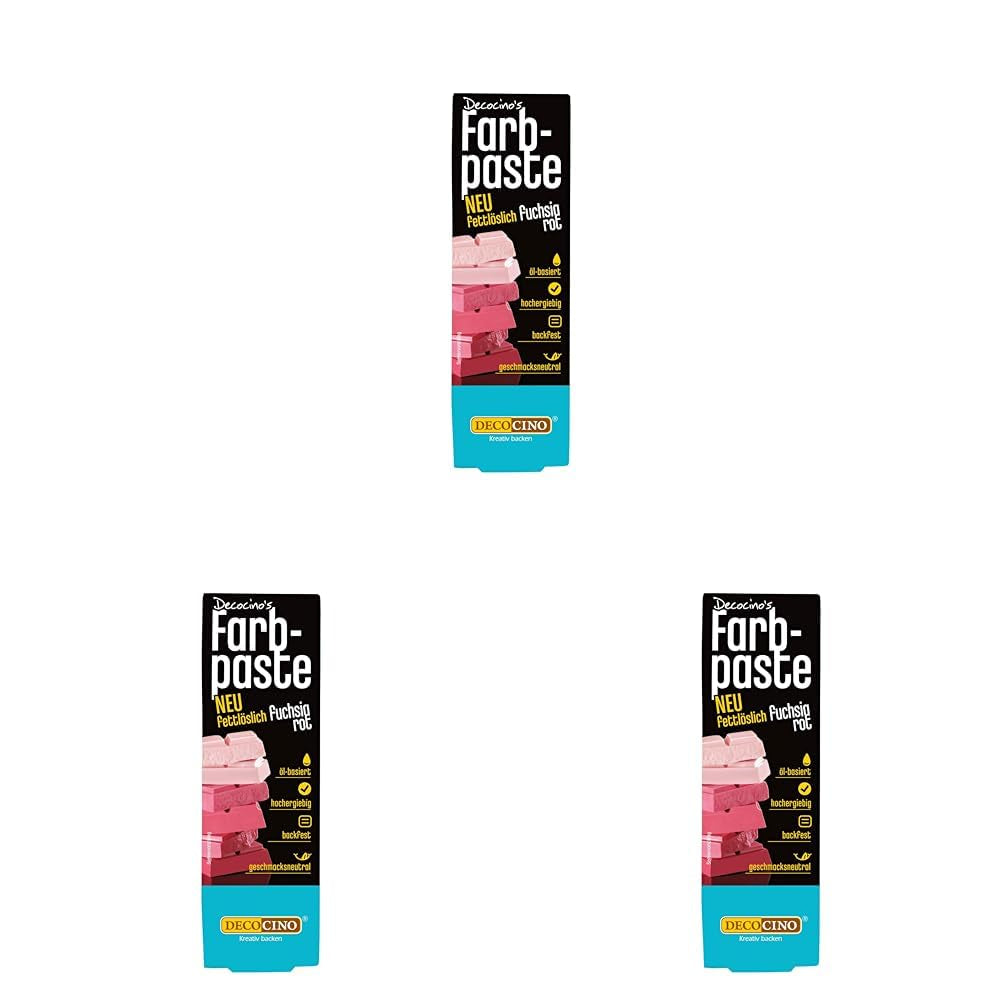 DECOCINO Röd fettlöslig färgpasta - 15 g - Oljebaserad matfärg, idealisk för färgning av choklad, smörkräm, fondant eller kakdeg (Pack 3)