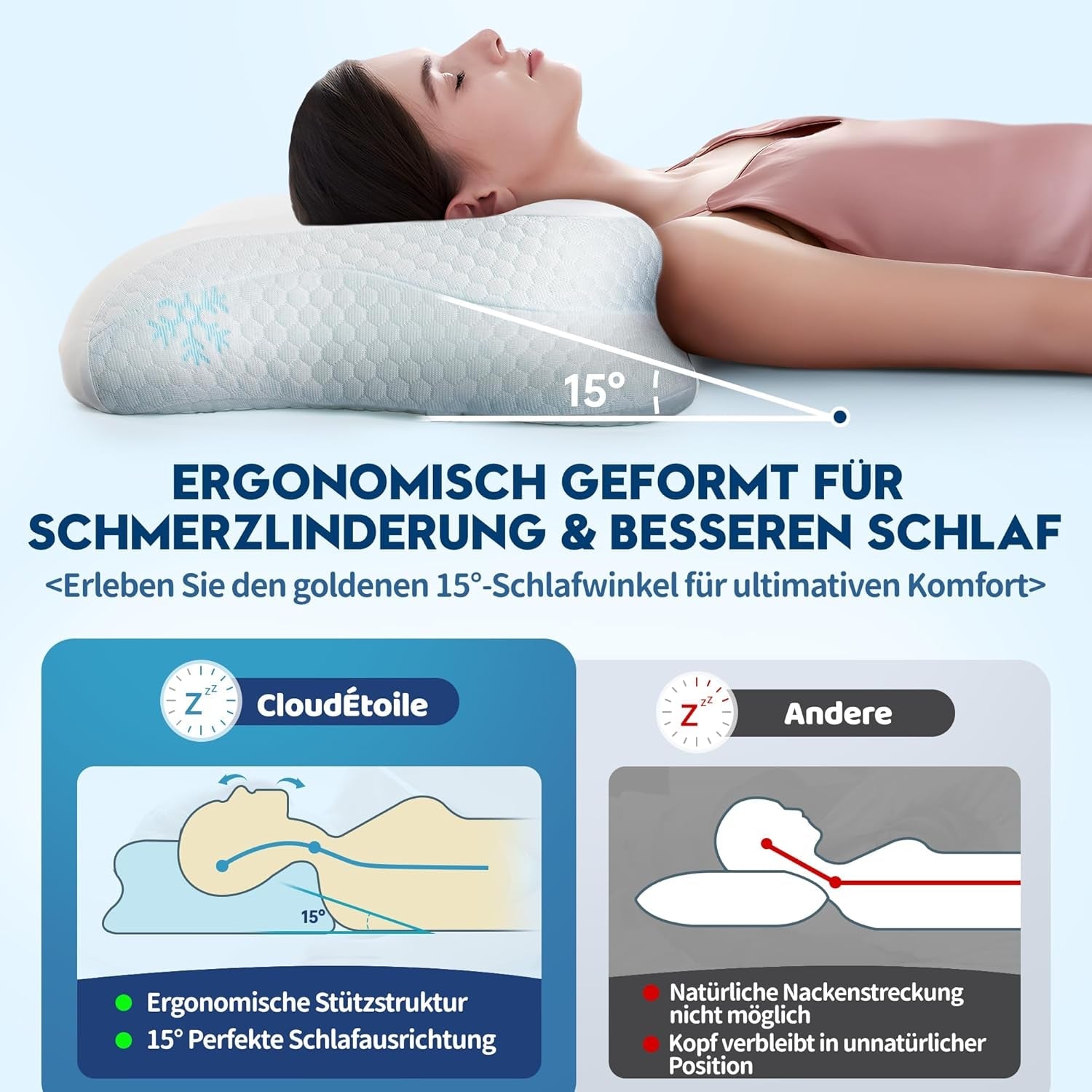 Cloudétoile Nackkudde Memory Foam Kudde - 2 i 1 Ergonomisk ortopedisk kudde Visco Foam Kudde Side Sleeper Nackstöd Kudde Höjd Justerbar Memory Foam Kudde Vit 64X38X12cm Cervikala ortopediska kuddar Naty Shop