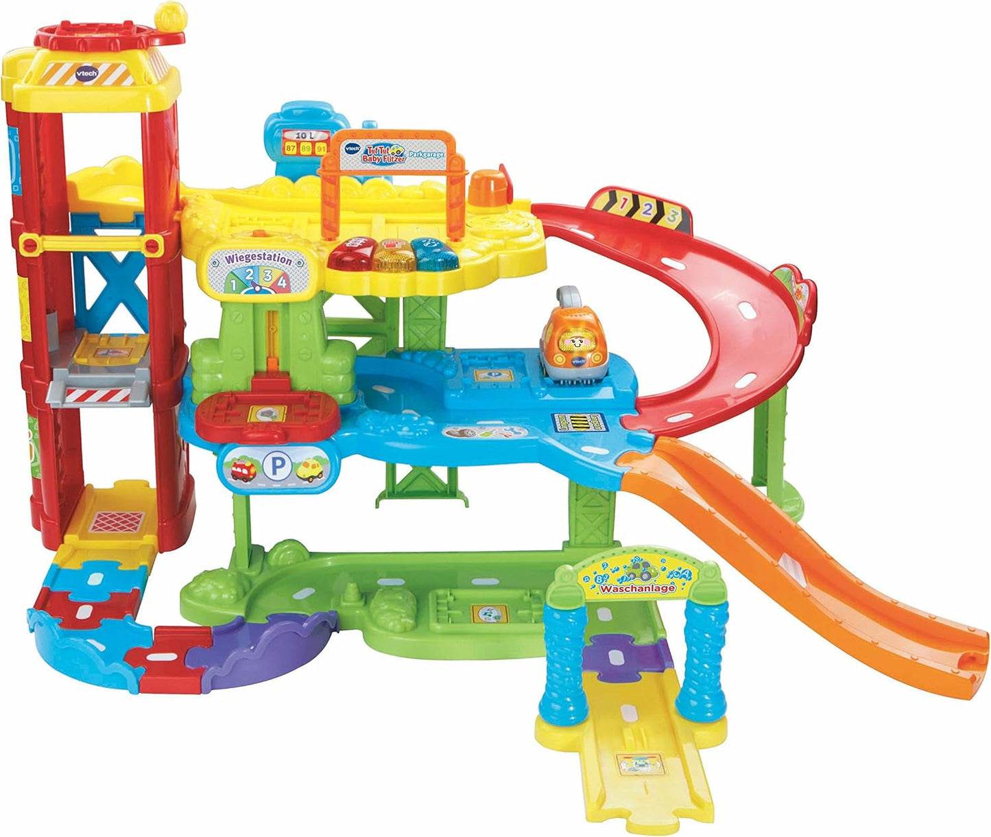 Vtech TUT TUT Baby Flitzer - Parkeringsgarage, färgglad, 66,6 x 75,3 x 45,1 cm & TUT TUT Baby Flitzer - Brandbil - leksaksbil med musik, ljusknapp, meningar och intressanta ljud Bebe Toys Naty Shop