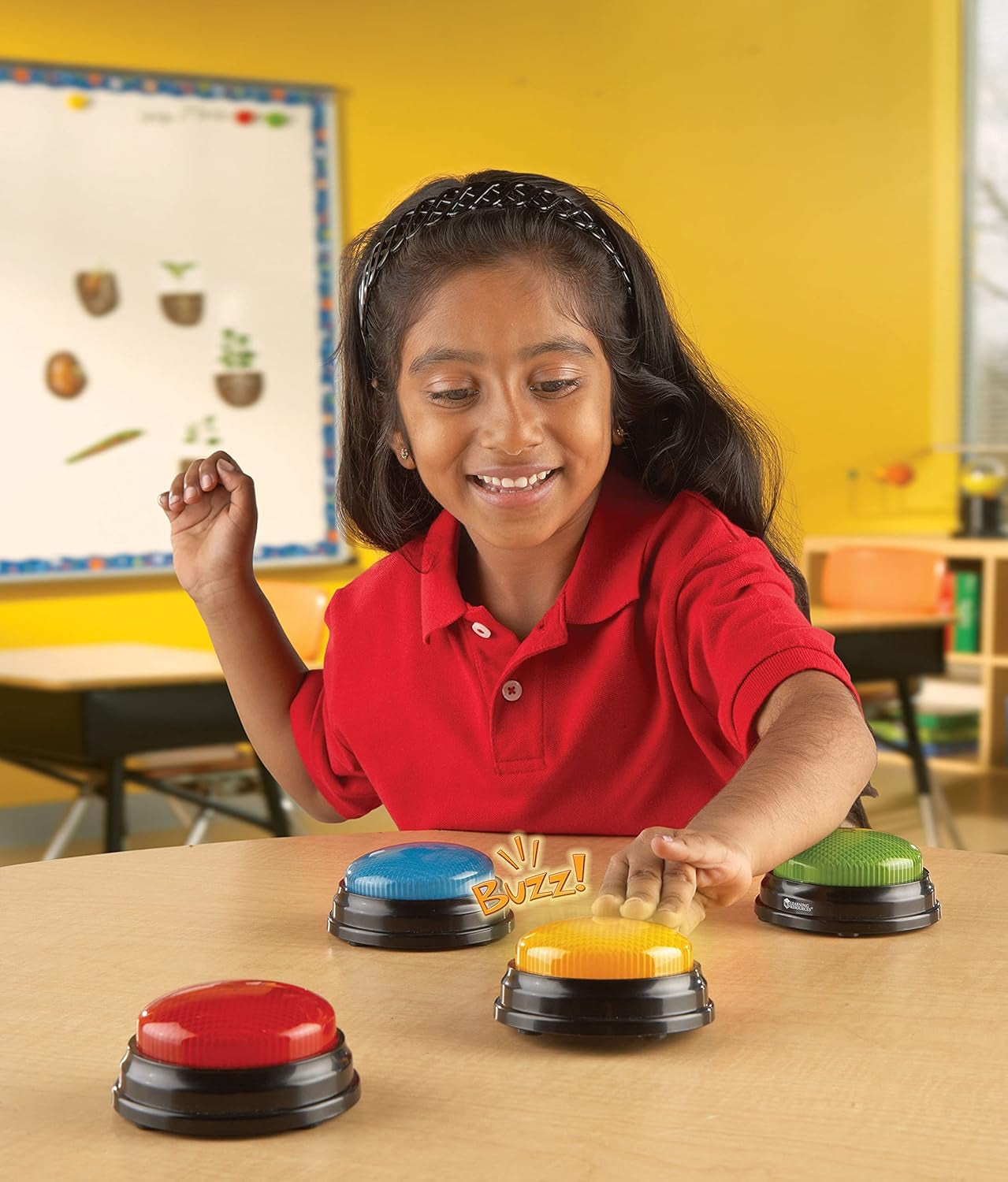 Lärmedel Ljus & Ljud Buzzer pedagogiska spel från 3 år Frågeleksak för barn med 4 olika ljud för spelkvällar och klassrum Leksaker Bebe Naty Shop