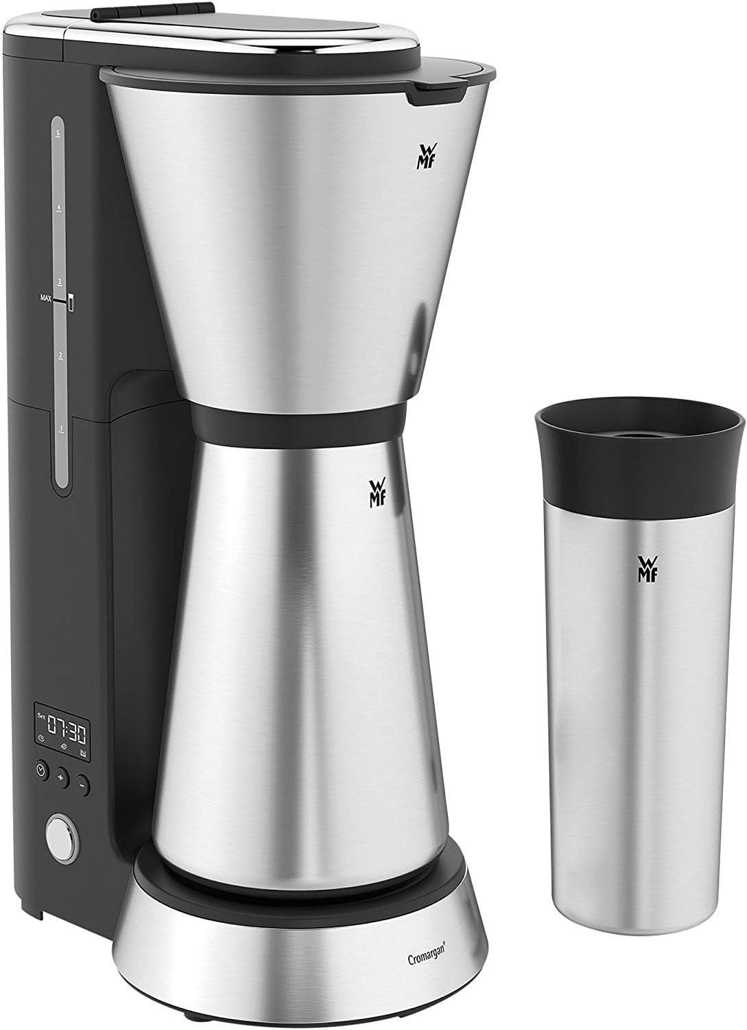 WMF Bueno espressomaskin med glaskaraff, filterkaffe, 10 koppar, på/av-knapp, anti-droppsystem, oscillerande filter, automatiskt stopp, värmeplatta, 1000W