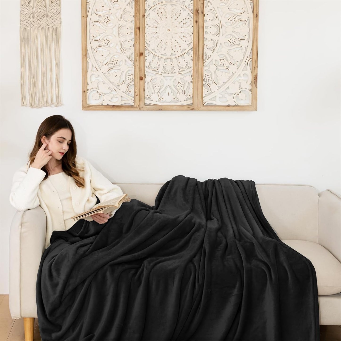 Good Nite Mysig filt Fluffig filt Sängfilt Sofffilt XL Livingfilt Fleecefilt 150X200Cm Svart Mjuk varma filt Fluffig filt Sängar och filtar Good Nite