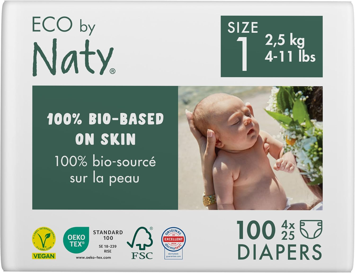 Eco-blöjor Eco från Naty Baby Eco-blöjor - ekologiska förstklassiga blöjor, miljövänliga, gjorda av växtbaserade material, idealiska för känslig babyhud (storlek 5 - 80 st)