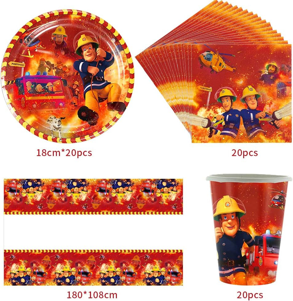 Firefighter Theme Party Servis Set Firefighter Födelsedagsfestdekorationer 61 delar för 20 gäster