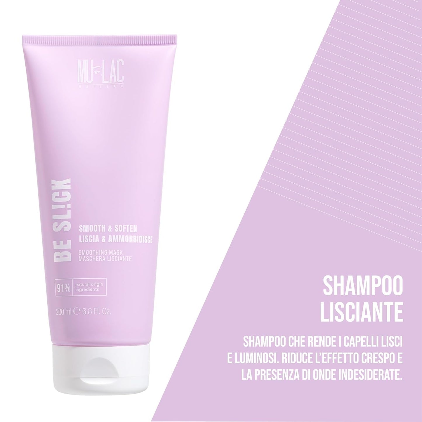 | BE SL!CK Schampo för utjämning och uppmjukning med antifrizz-effekt, med linfrön, 250 ml Barn - Bad och hudvård Naty Shop