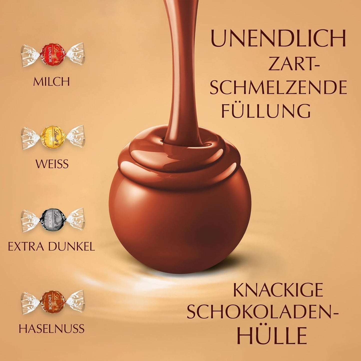 Klassiskt sortiment av Lindt chokladbollar LINDOR | ca. 80 bollar choklad (mjölk, vit, mörk 60%, hasselnöt) | Bulkförpackning, 1 kg