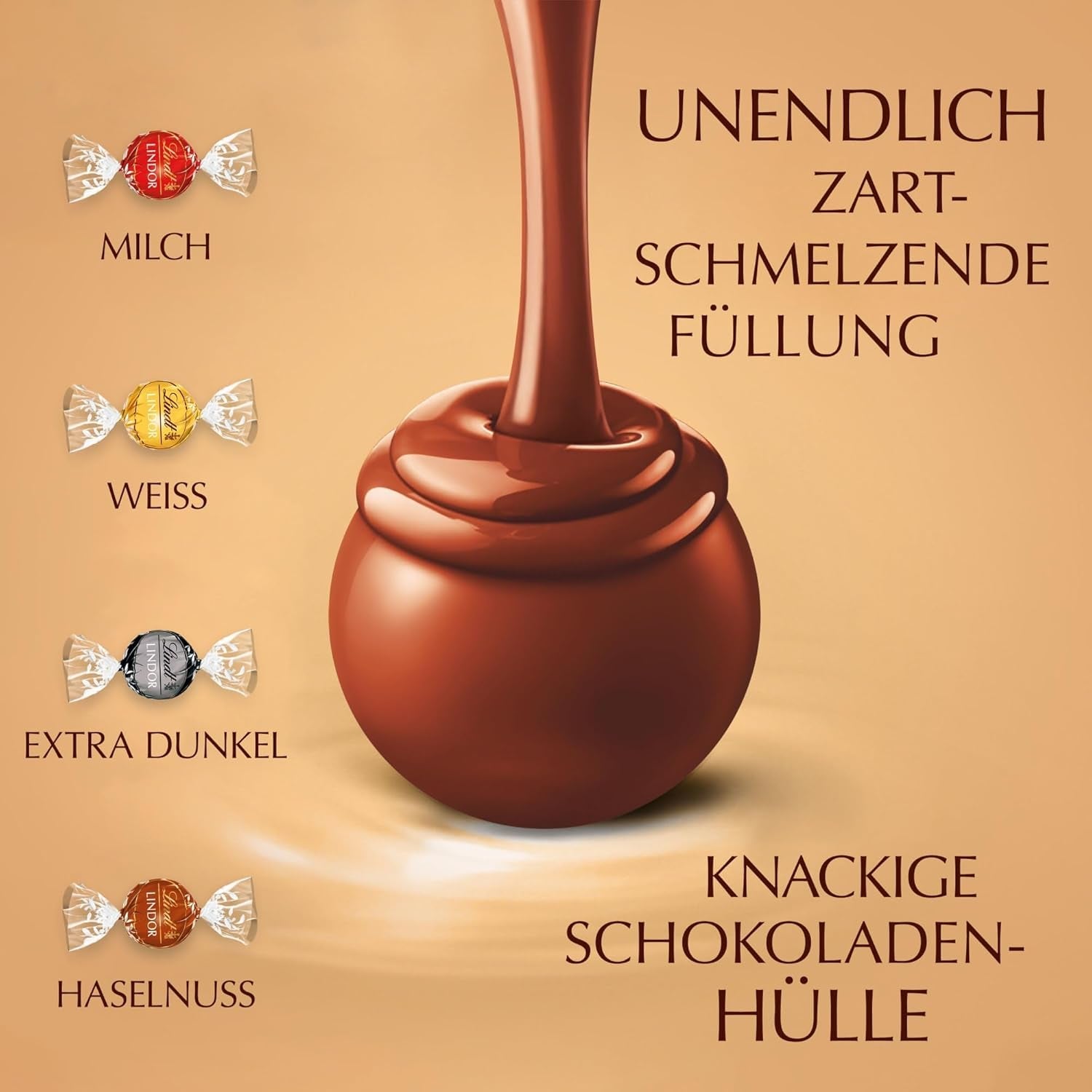 Klassiskt sortiment av Lindt chokladbollar LINDOR | ca. 80 bollar choklad (mjölk, vit, mörk 60%, hasselnöt) | Bulkförpackning, 1 kg