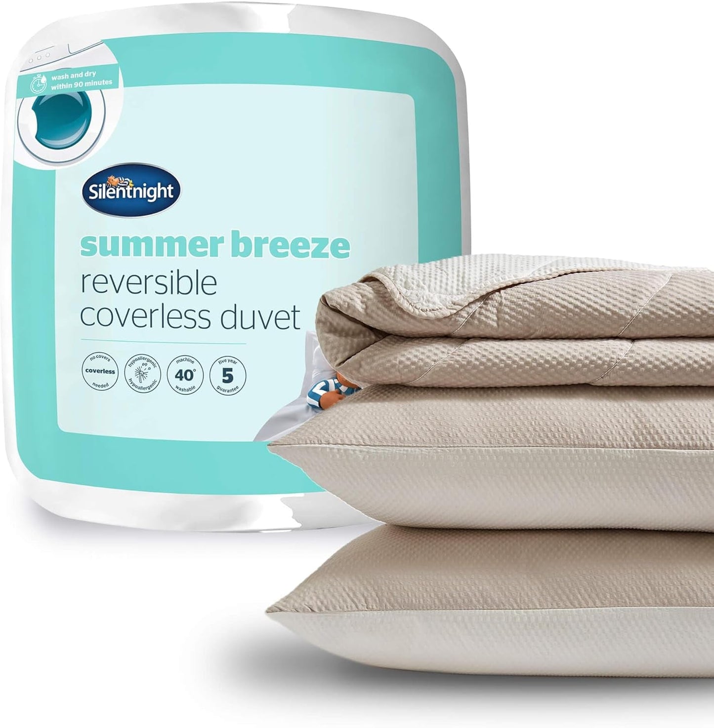 Silentnight Summer Breeze Täcken för enkelsäng, 2,5 Tog, Lätt sommar Täcken, Idealisk för varma nätter och varma sovrum, Allergivänlig och maskintvättbar, Enkelsäng, 200 X 135 Cm Naty Shop Täcken och täcken utan överdrag, Cream/Taupe dubbelsäng