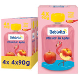Persikaäpple pressbara påsar - 16-pack (4 förpackningar, 4 x 90 g vardera), utan tillsatt socker, glutenfri, vegan, perfekt för spädbarn från 5 månader, perfekt för take away