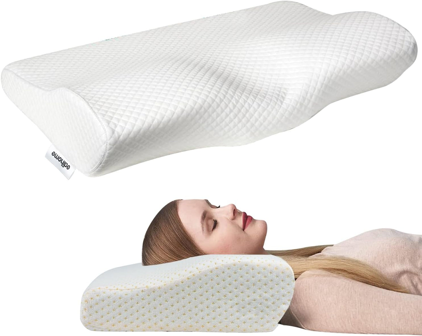 Edihome Nackstödskudde Nack smärtlindringskudde 50 x 30 x 10cm Memory Foam Nackkudde Ortopedisk kudde Ergonomisk dubbel bomullsöverdrag Hypoallergen