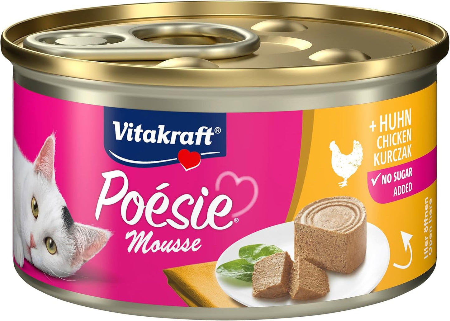 Vitakraft Poésie Mousse, våt kattmat, luftigt skum, med kyckling, utan tillsatt socker eller spannmål (12 x 85g)