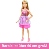 Barbie extra stor (71 cm) docka - rosa klänning, blont hår med klämma och halsband, present från 3 år och uppåt, HJY02