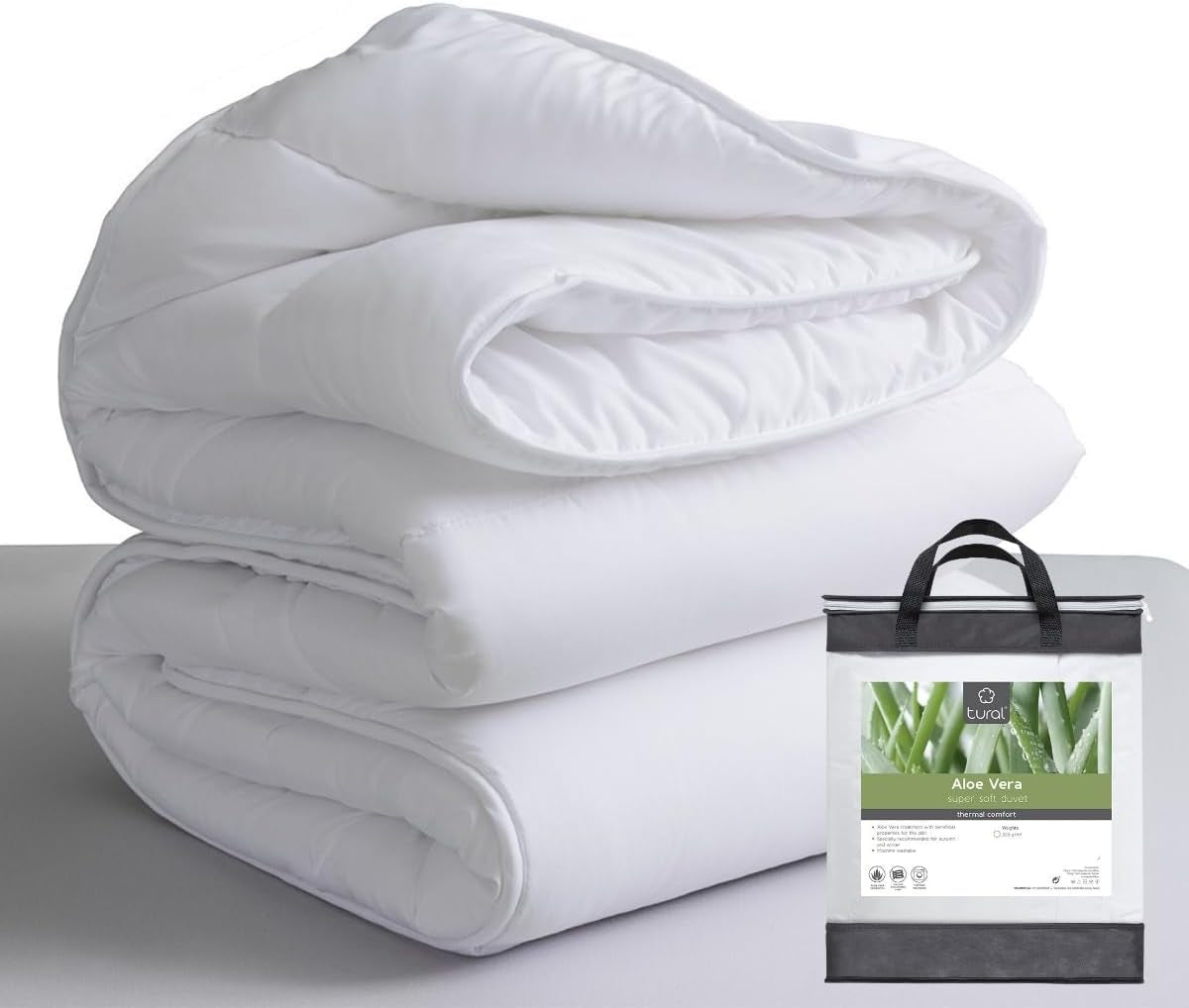 Tural - Quilt 150 X 220 cm med Aloe Vera-behandling, fiberfyllning 300 G/M², mjuk, andningsbar, Oeko-Tex-certifierad (vit, säng 90 cm) Täcken och täcken Naty Shop 220X220