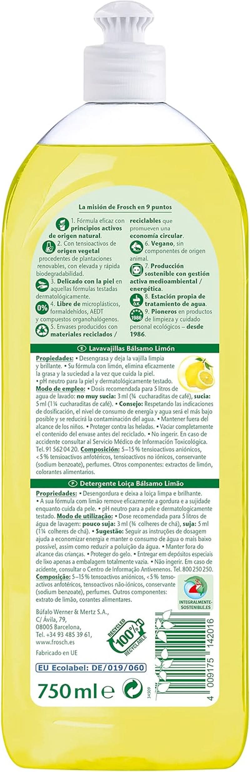 Vätska för att skölja händerna, avfetta och skydda huden, dermatologiskt testad, 10 x 750 ml Naty Shop
