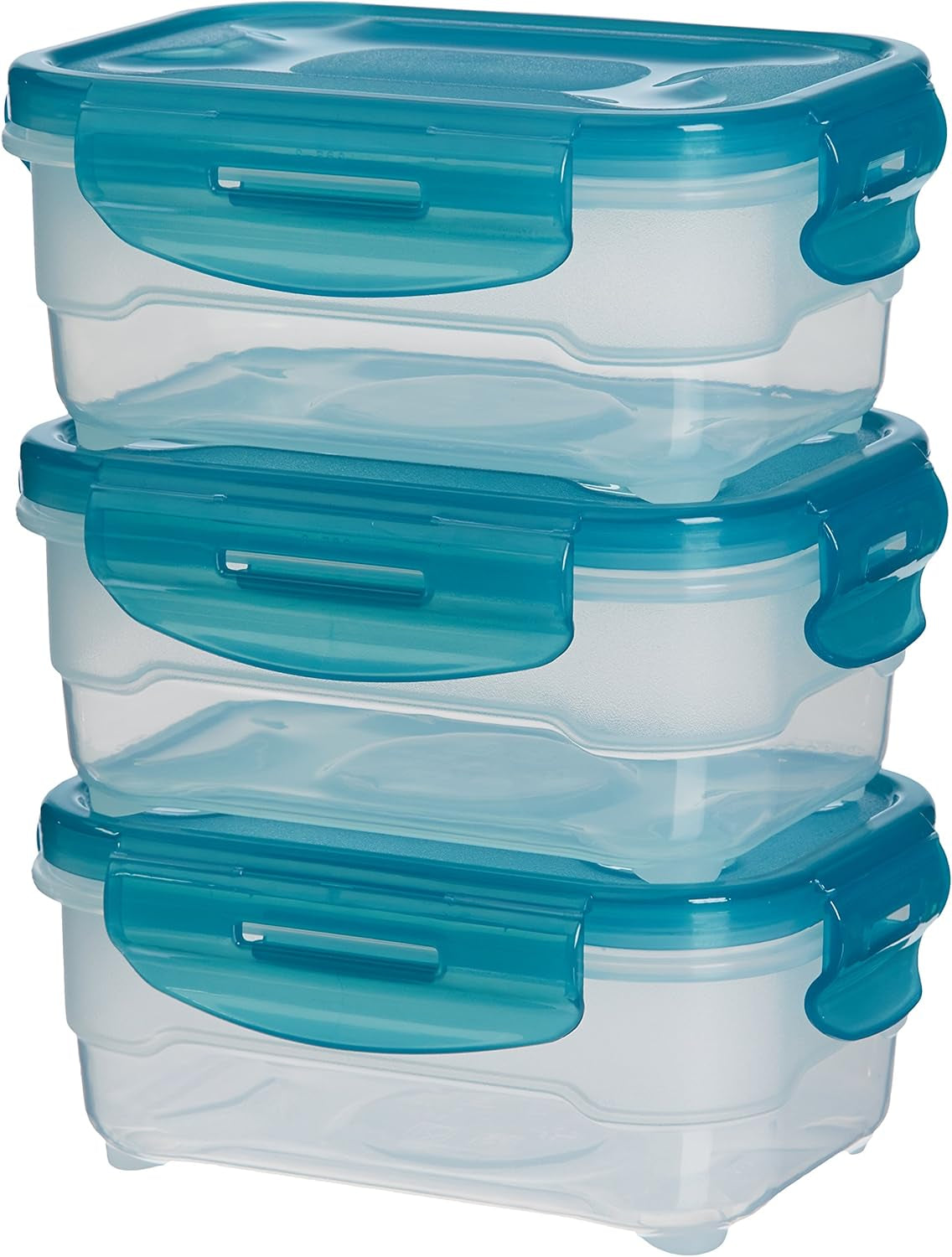 Amazon Basics frysbehållare i ett set, med lock, läckagesäker, stapelbar, kyl/frys, BPA-fri, plast-, mikrovågs- och diskmaskinssäker, 3 x 1,2 l, genomskinliga Naty Shop Matförvaringslådor enkla 0,6 liter