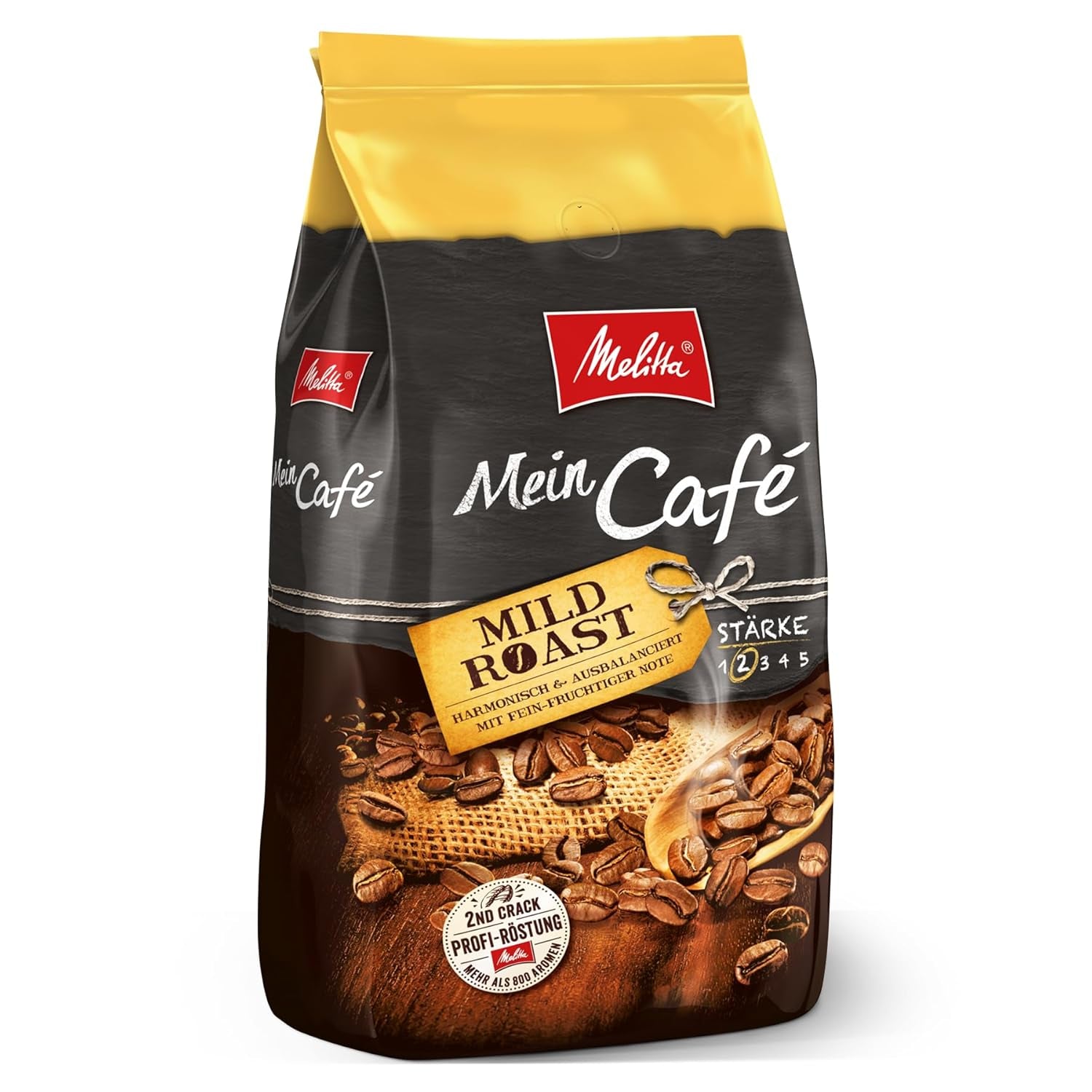 Melitta Mein Café Mild Roast, Hel Kaffee-Bohnen 1kg, ungemahlen, Kaffeebohnen für Kaffee-Vollautomat, milde Röstung, Stärke 3