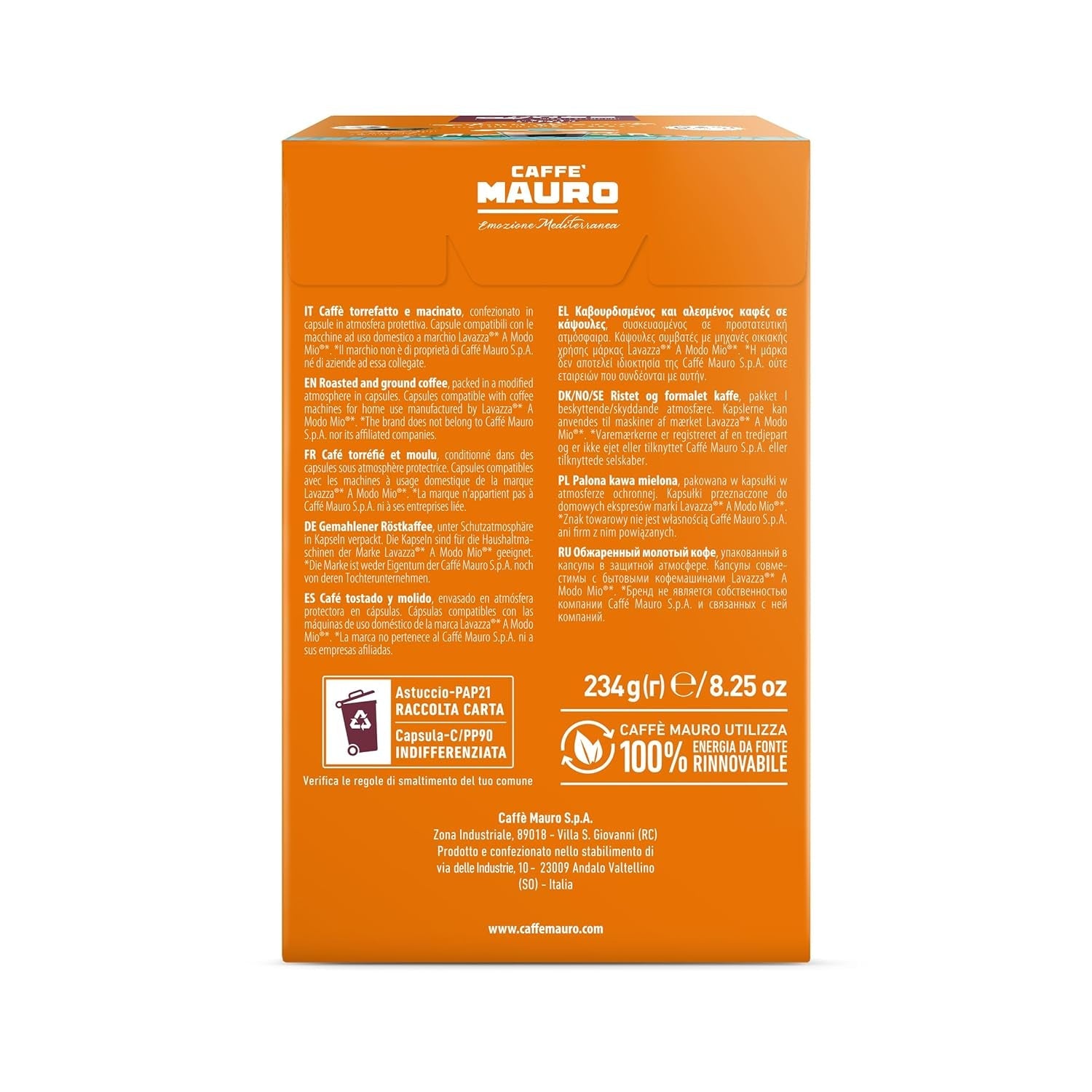 Caffè Mauro Torrefazione Kaffeekapseln Espresso Avvolgente, Intensität 8/10-144 Kapseln Kompatibel med Kaffeemaschinen der Marke Lavazza* A Modo Mio*, 144 Stück, Hergestellt in Italien