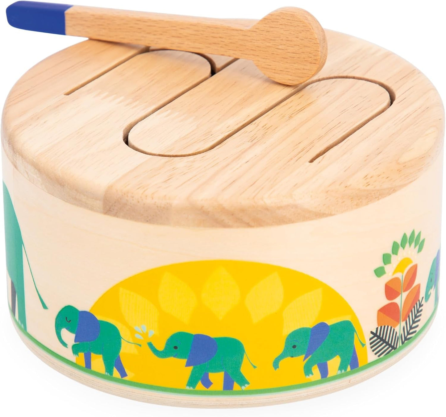 Janod - Gioia Drum - FSC trätrumma + trumma - Rollspel och tidig musikalisk utbildning - Akvarell - Från 18 månader, J07650 Bebe Toys Naty Shop