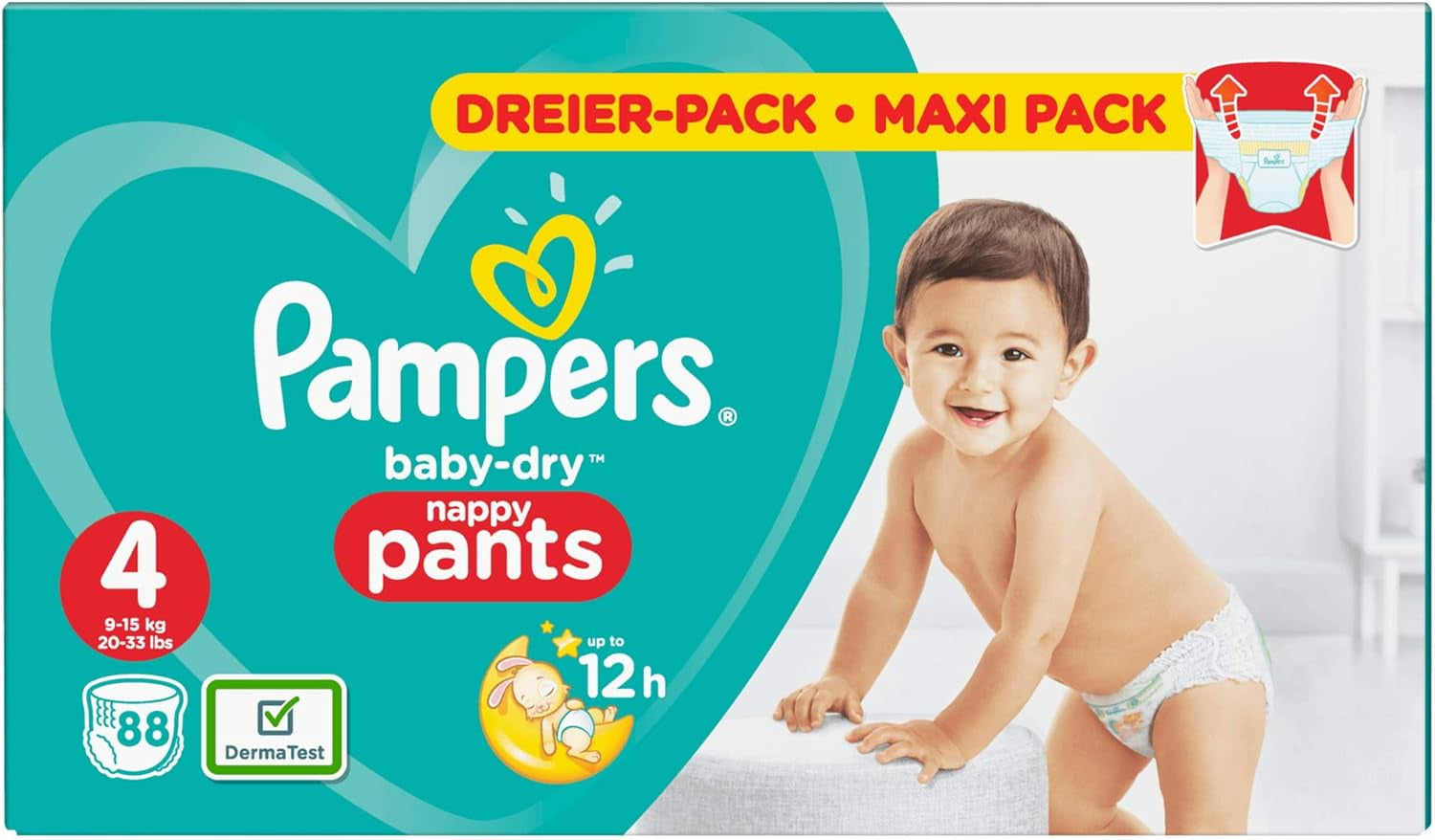Pampers (gammal version), trosor, storlek 4, 9 kg-15 kg, trepack (1 x 88 blöjor)