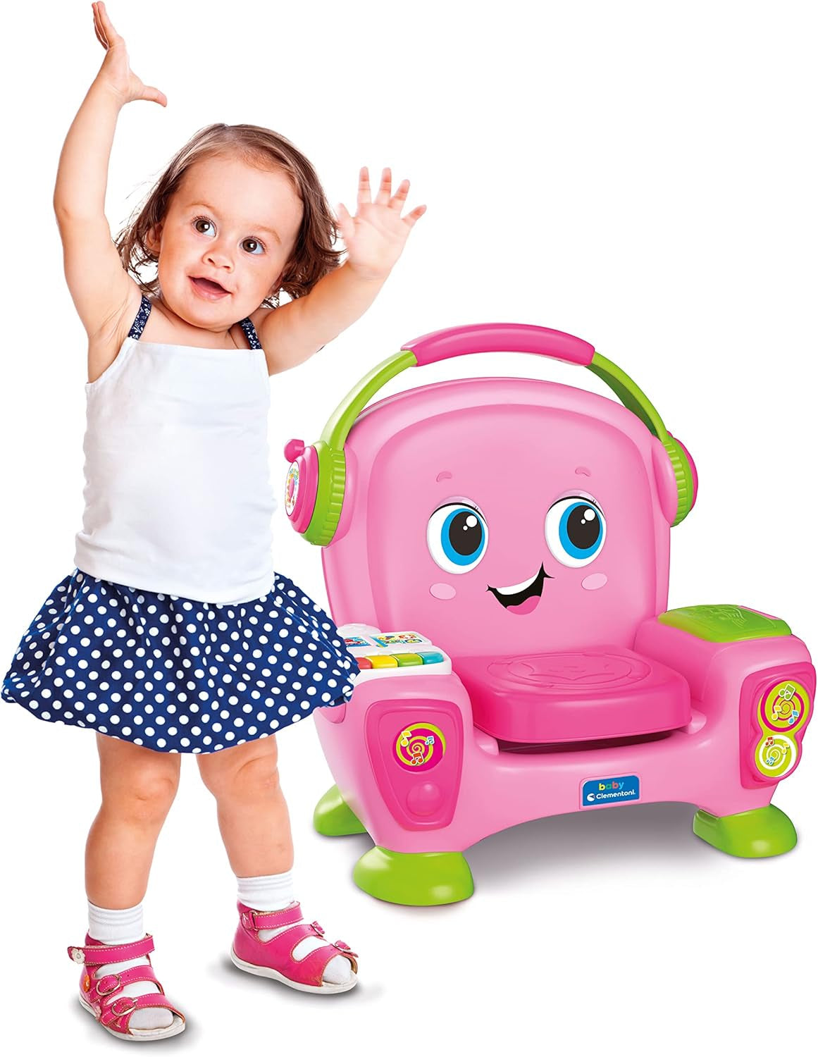 Clementoni 17755 Sångfåtölj med rosa ljud och dans - interaktiv och multifunktionell fåtölj för barn på italienska, leksak 1 år - Tillverkad i Italien, flerfärgad Toys Bebe Naty Shop
