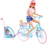 Steffi Love Bike Trailer, Docka på cykel med släp för baby, hund och hörlurar, 3 år och uppåt